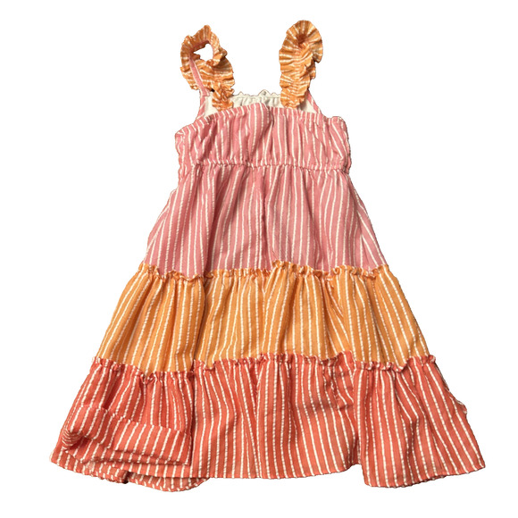 Jona Michelle Dress Size 8Y Pink Stripes Orange Tiered Sleeveless Summer‎ (4) - Picture 9 of 10